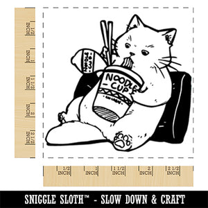 Ramen Cat Eating Cup Noodles Square Rubber Stamp for Stamping Crafting