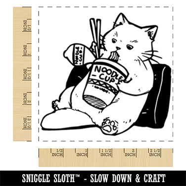 Ramen Cat Eating Cup Noodles Square Rubber Stamp for Stamping Crafting