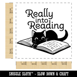 Really into Reading Cat Kitten in Book Square Rubber Stamp for Stamping Crafting