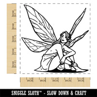 Resting Fairy with Wings Fairytale Square Rubber Stamp for Stamping Crafting