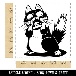 Shocked Scared Cat Square Rubber Stamp for Stamping Crafting