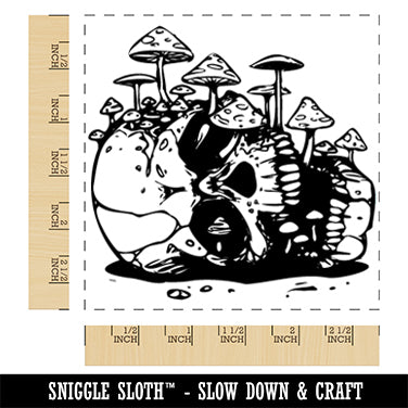 Skull Mushrooms Fungus Growing Out of It Square Rubber Stamp for Stamping Crafting