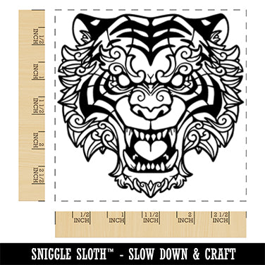 Stylized Fierce Tiger Head Square Rubber Stamp for Stamping Crafting