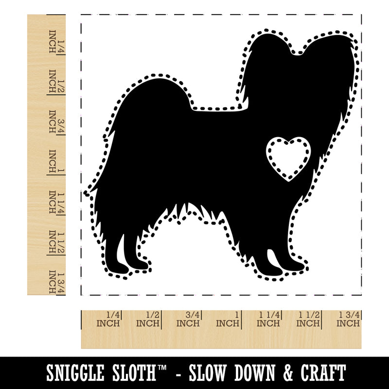 Papillon Continental Toy Spaniel Dog with Heart Square Rubber Stamp for Stamping Crafting
