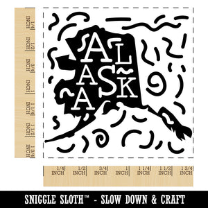 Alaska State with Text Swirls Square Rubber Stamp for Stamping Crafting