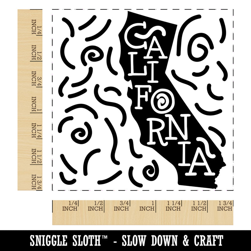 California State with Text Swirls Square Rubber Stamp for Stamping Crafting