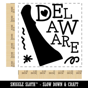 Delaware State with Text Swirls Square Rubber Stamp for Stamping Crafting