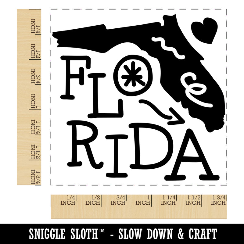 Florida State with Text Swirls Square Rubber Stamp for Stamping Crafting