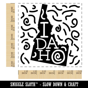 Idaho State with Text Swirls Square Rubber Stamp for Stamping Crafting