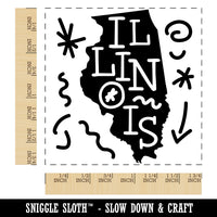 Illinois State with Text Swirls Square Rubber Stamp for Stamping Crafting