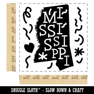 Mississippi State with Text Swirls Square Rubber Stamp for Stamping Crafting
