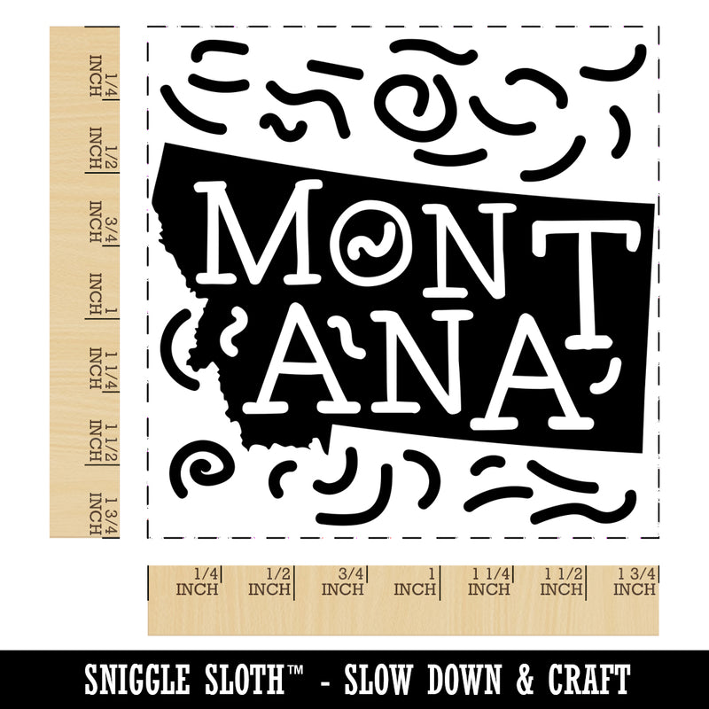 Montana State with Text Swirls Square Rubber Stamp for Stamping Crafting