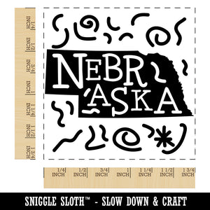 Nebraska State with Text Swirls Square Rubber Stamp for Stamping Crafting