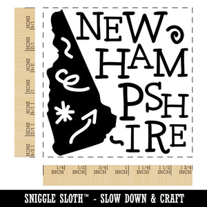 New Hampshire State with Text Swirls Square Rubber Stamp for Stamping Crafting