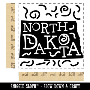 North Dakota State with Text Swirls Square Rubber Stamp for Stamping Crafting