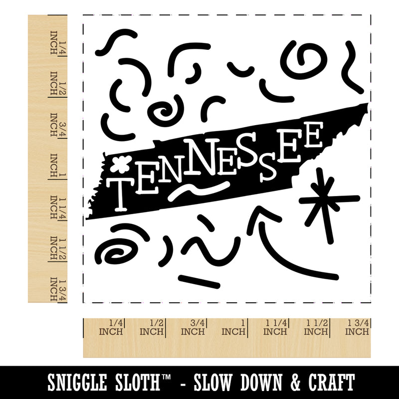 Tennessee State with Text Swirls Square Rubber Stamp for Stamping Crafting