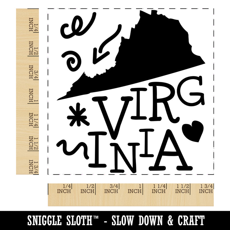 Virginia State with Text Swirls Square Rubber Stamp for Stamping Crafting