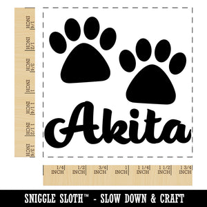 Akita Dog Paw Prints Fun Text Square Rubber Stamp for Stamping Crafting