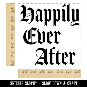 Happily Ever After Fairy Tale Wedding Old Timey Text Square Rubber Stamp for Stamping Crafting