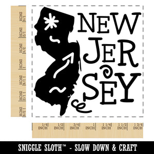 New Jersey State with Text Swirls Square Rubber Stamp for Stamping Crafting