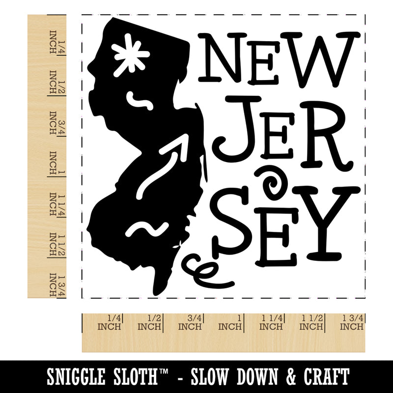 New Jersey State with Text Swirls Square Rubber Stamp for Stamping Crafting