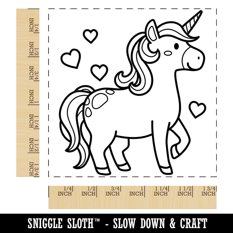 Cute Unicorn with Hearts Square Rubber Stamp for Stamping Crafting