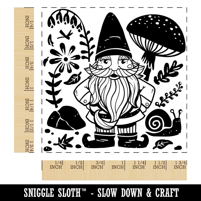 Garden Gnome with Background Square Rubber Stamp for Stamping Crafting
