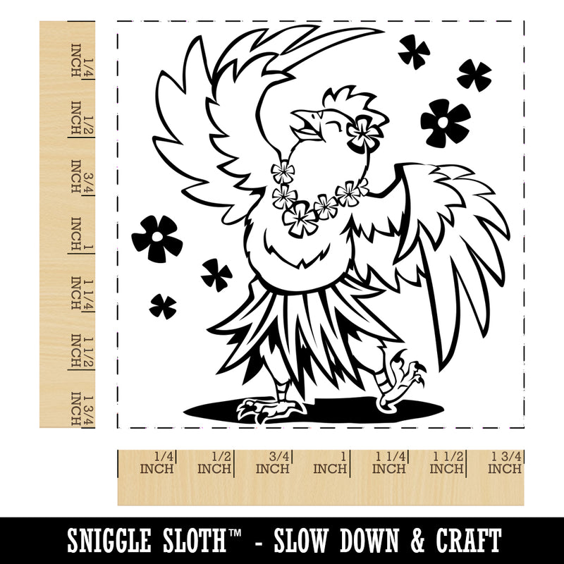 Luau Hawaiian Chicken in Hula Skirt with Lei Square Rubber Stamp for Stamping Crafting