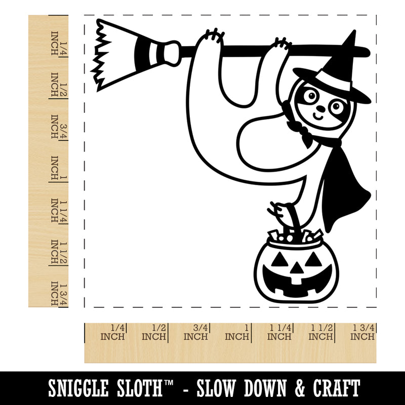 Halloween Sloth Witch and Broom Square Rubber Stamp for Stamping Crafting