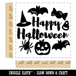 Happy Halloween Candy Bats Spider Square Rubber Stamp for Stamping Crafting