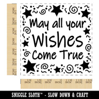 May All Your Wishes Come True Stars Swirls Birthday Square Rubber Stamp for Stamping Crafting