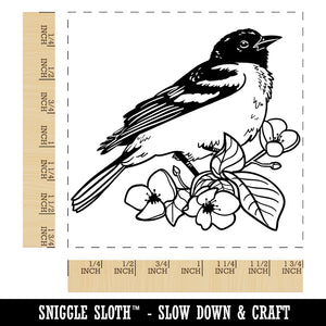 Baltimore Oriole Bird in Flowering Tree Square Rubber Stamp for Stamping Crafting