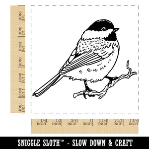 Black-Capped Chickadee Bird on Branch Square Rubber Stamp for Stamping Crafting