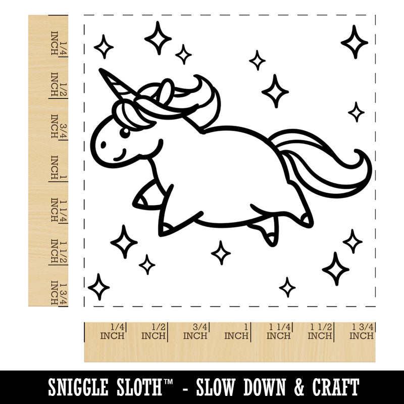 Chubby Unicorn with Stars Square Rubber Stamp for Stamping Crafting