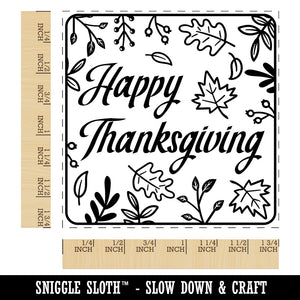 Happy Thanksgiving Fall Leaves Square Rubber Stamp for Stamping Crafting