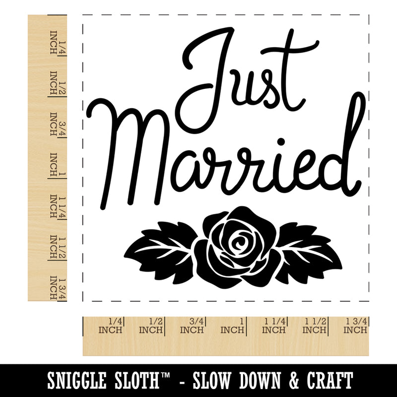 Just Married with Flower Square Rubber Stamp for Stamping Crafting