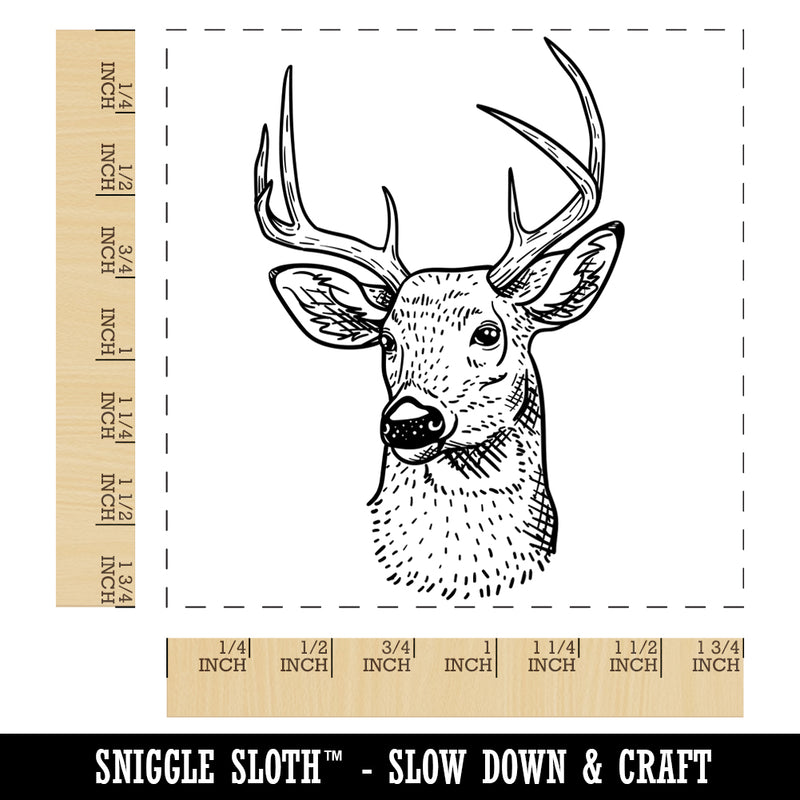 Majestic Deer Buck Head Hunter Hunting Square Rubber Stamp for Stamping Crafting