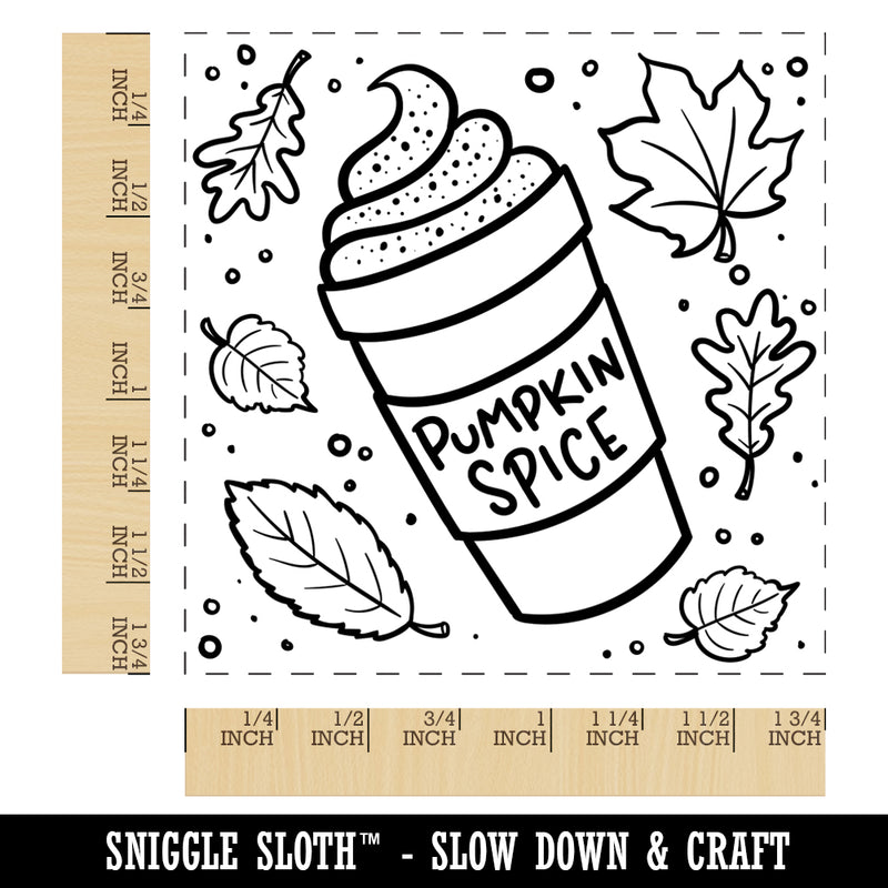 Pumpkin Spice Latte Coffee Autumn Leaves Square Rubber Stamp for Stamping Crafting