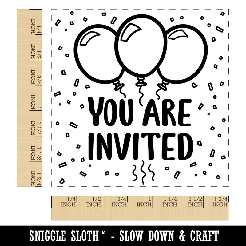 You Are Invited Birthday Balloons Square Rubber Stamp for Stamping Crafting