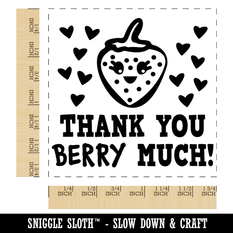 Thank You Very Berry Much Kawaii Strawberry Hearts Square Rubber Stamp for Stamping Crafting