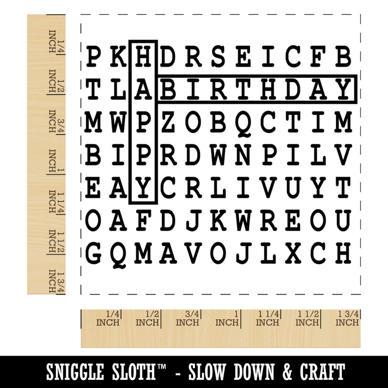 Word Search Birthday Square Rubber Stamp for Stamping Crafting