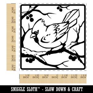 Cardinal Bird on Snowy Branch Square Rubber Stamp for Stamping Crafting