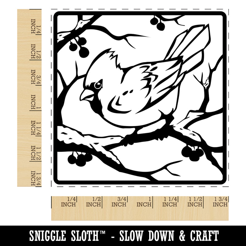 Cardinal Bird on Snowy Branch Square Rubber Stamp for Stamping Crafting