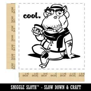 Cool Hipster Hippo Hippopotamus with Coffee Square Rubber Stamp for Stamping Crafting