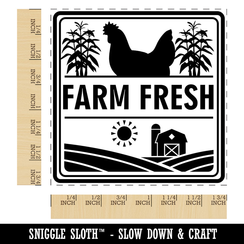 Farm Fresh with Barn and Chicken Square Rubber Stamp for Stamping Crafting