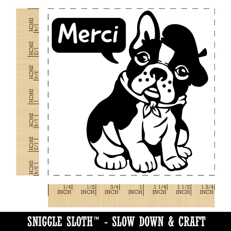 Merci Thank You French Bulldog With Beret and Bandana Square Rubber Stamp for Stamping Crafting