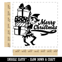 Merry Christmas Elf with Presents Gifts Square Rubber Stamp for Stamping Crafting