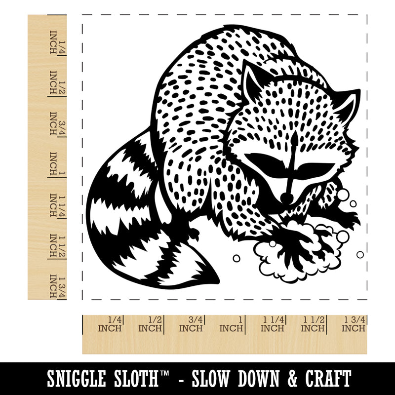 Raccoon Washing Hands Square Rubber Stamp for Stamping Crafting