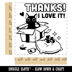 Thanks I Love It Cat with Present Thank You Square Rubber Stamp for Stamping Crafting