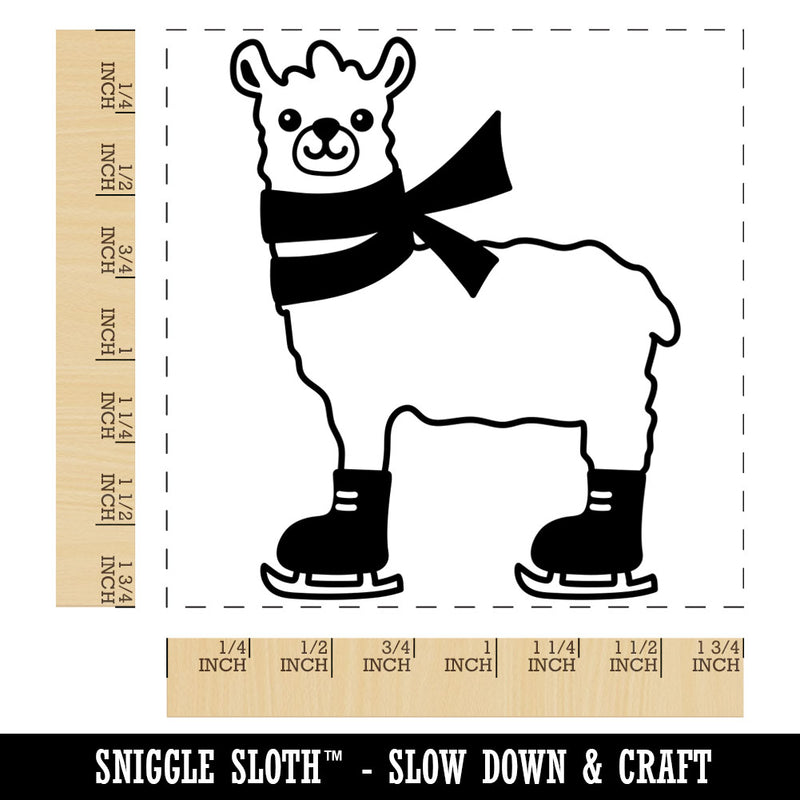 Ice Skating Llama Winter Square Rubber Stamp for Stamping Crafting